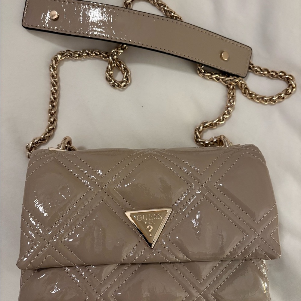 Guess Tan Gold Quilted Crossbody Bag